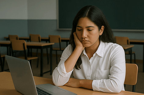 mujer estudiante reflexionando